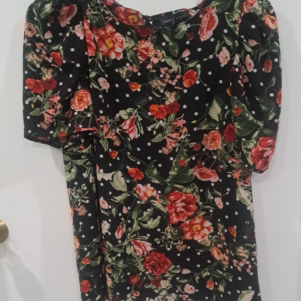 MANDY EVANS Floral Puff Sleeve Blouse - Black and Red